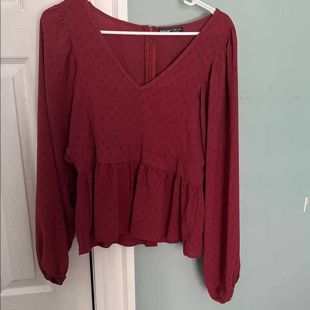 Elegant Burgundy V-Neck Blouse